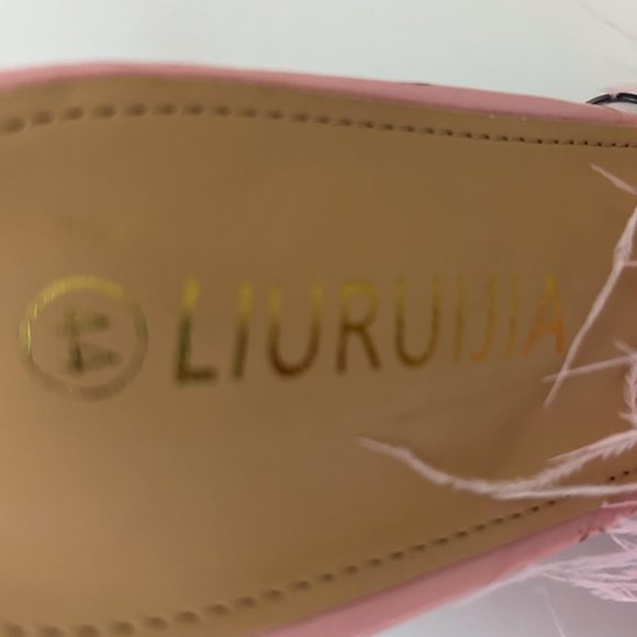 LIURUIJIA Square Toe Feathers High Heel Fur Mules Sandals Size 44 (US 11.5) - Picture 10 of 10